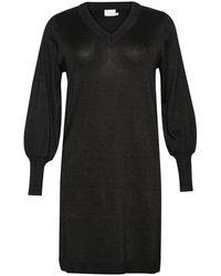 Kaffe - Kleedjes ,Zwart ,Nylon Zwarte Metallic Gebreide Jurk Met Pofmouwen - Lyst