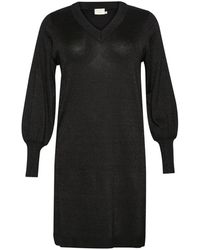 Kaffe - Kleedjes ,Zwart ,Nylon Zwarte Metallic Gebreide Jurk Met Pofmouwen - Lyst