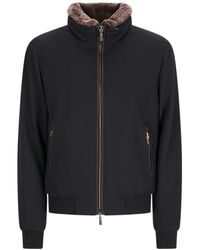 Moorer - Jassen ,Zwart ,Wol Zwarte Wollen Shearling Kraag Jas - Lyst