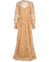 Alberta Ferretti - Kleedjes ,Geel ,Polyester Geborduurde Lange Jurk - Lyst