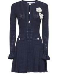 Self-Portrait - Kurzes Kleid Mit Blumenapplikationen Und Ausgestellten Ärmeln - Lyst