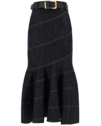Self-Portrait - Rokken ,Blauw ,Denim Denim Midi Rok Met Riem - Lyst