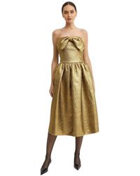 Self-Portrait - Kleedjes ,Geel ,Polyester Metallic Jacquard Midi Jurk - Lyst