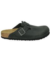 Birkenstock - Zwarte Leren Slippers - Lyst