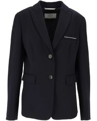 Peserico - Jassen ,Blauw ,Katoen Enkelrijige Blazer - Lyst