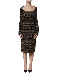 Dolce & Gabbana - Kleedjes ,Zwart ,Mouwloze Sheath Midi Jurk - Lyst