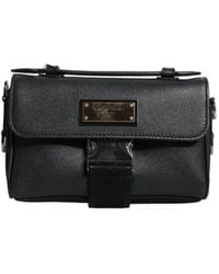 Dolce & Gabbana - Schwarze Leder-Crossbody-Tasche Mit Logoplatte - Lyst