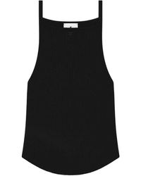 Courreges - Tops ,Zwart ,Leer Logo Geborduurd Geribbelde Top - Lyst