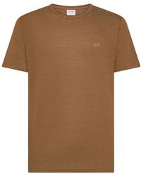 Sun 68 - Tops ,Bruin ,Linnen T-Shirt Jersey Linnen S/S - Lyst