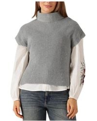 Mos Mosh - Truien & Vesten ,Grijs ,Katoen Grijze Gebreid Vest Voor Vrouwen - Lyst
