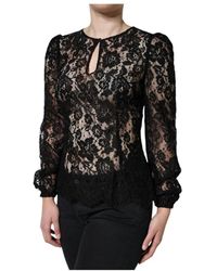 Dolce & Gabbana - Overhemd Kanten Top Met Bloemen Lange Mouw - Lyst