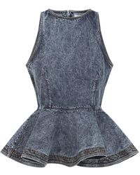 Alaïa - Peplum Denim Top - Lyst