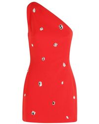 David Koma - Kleedjes ,Rood ,Polyester Mini-Jurk Met Één Schouder En Kristallen - Lyst