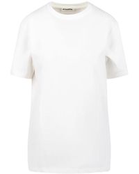 Jil Sander - Oversized crewneck t-shirt mit lederlabel - Lyst