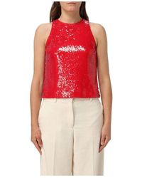 MSGM - Rotes Ärmelloses Top Mit Rüschen-Detail - Lyst