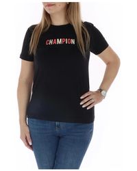 Champion - Tops ,Zwart ,Katoen T-Shirt Met Korte Mouwen - Lyst