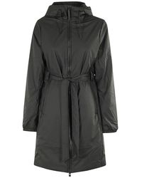 Rains - Jassen ,Zwart ,Leer Lange Geïsoleerde Curve Jas - Lyst
