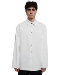 Jil Sander - Baumwollhemd mit ton-in-ton-druck,weiße hemdbluse mit knopfleiste und logo-detail - Lyst