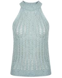 Eleventy - Truien & Vesten ,Blauw ,Katoen Gebreide Tanktop - Lyst