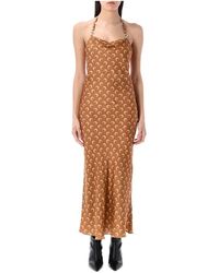 Marine Serre - Mond satin slip kleid dunkles kamel - Lyst