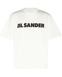 Jil Sander - Weiße baumwoll-t-shirt mit logo-print - Lyst