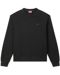 KENZO - Hoodies & Sweatvesten ,Zwart ,Katoen Signature Geborduurd Sweatshirt Met Ronde Hals - Lyst