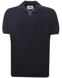 Alpha Studio - Tops ,Blauw ,Katoen Cotton Crepe V-Neck Polo Shirt - Lyst