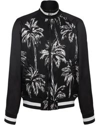 Balmain - Jassen ,Zwart ,Satijn Geprinte Satijnen Palmboom Bomberjack - Lyst