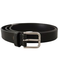Dolce & Gabbana - Schwarzer kalbsledergürtel mit silberfarbener logo-metallschnalle - Lyst