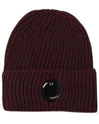 C.P. Company - Blaue Rippstrickmütze Mit Goggle - Lyst