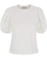 Twinset - Overhemden ,Wit ,Katoen T-Shirt 'Embroidery' - Lyst
