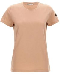 Moncler - Tops ,Roze ,Katoen Roze Katoenen Crew Neck T-Shirt - Lyst