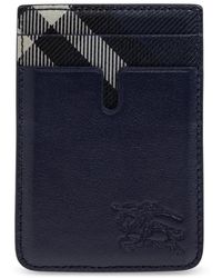 Burberry - Accessoires ,Blauw ,Leer Leren Kaarthouder Met Logo - Lyst