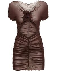 Philosophy Di Lorenzo Serafini - Ruched Mini Dress With Floral Detail And Sheer Overlay - Lyst