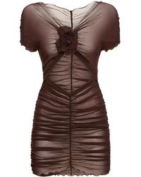 Philosophy Di Lorenzo Serafini - Ruched Mini Dress With Floral Detail And Sheer Ove - Lyst