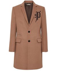 Philipp Plein - Jassen ,Bruin ,Leer Coat Long "Gothic P" - Lyst