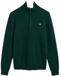 GANT - Truien & Vesten ,Groen ,Wol Klassieke Half Zip Lamswollen Trui - Lyst