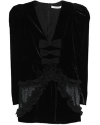 Alessandra Rich - Schwarzes Samt Gerüschtes Spitzenkleid - Lyst
