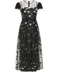 RED Valentino Long Tulle Dress With Flower Embroidery - Zwart