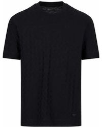 Armani - Tops ,Blauw ,Katoen Ronde Hals Jacquard T-Shirt - Lyst