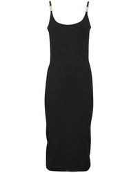 Versace - Gerippte Säume Midi-Kleid Mit Jacquard-Motiv - Lyst