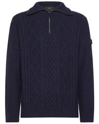 Peuterey - Truien & Vesten ,Blauw ,Wol Shetland Wool Pullover Met Rits - Lyst