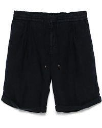 Brunello Cucinelli - Blaue leinen gabardine shorts mit elastischem bund - Lyst