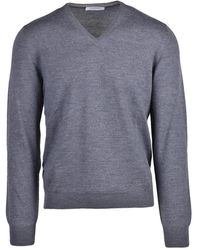 Gran Sasso - Truien & Vesten ,Grijs ,Wol Pullover Met V-Hals - Lyst