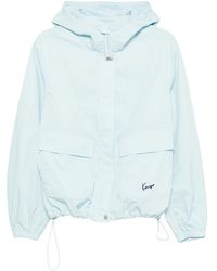 KENZO - Jassen ,Blauw ,Hooded Logo-Embroidered Jacket - Lyst