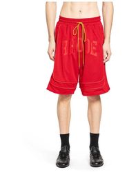 Rhude - Korte Broeken ,Rood ,Polyester Baggy Collegiate Logo Short - Lyst
