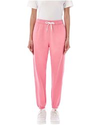 Ralph Lauren - Pantalones jogging de felpa con cinta rosa - Lyst