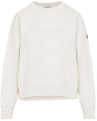 Moncler - Hoodies & Sweatvesten ,Wit ,Katoen Geborduurde Logo Katoenen Sweatshirt - Lyst