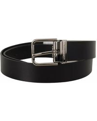Dolce & Gabbana - Zwarte Leren Riem Met Gegraveerd Logo En Metalen Gesp - Lyst