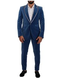 Dolce & Gabbana - Blauer samt slim fit 2-teiliger anzug - Lyst